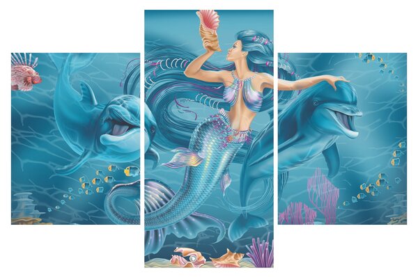 Kép - Sellő delfinekkel (90x60 cm)
