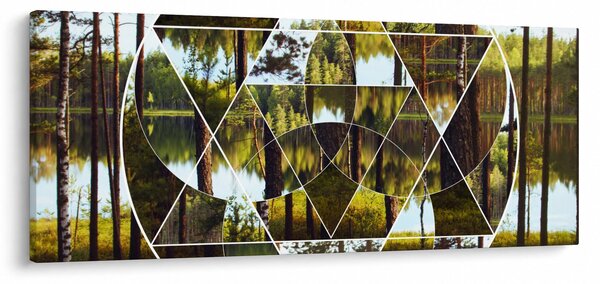 Kép - Geometrikus kollázs a skandináv erdők hátterében (120x50 cm)