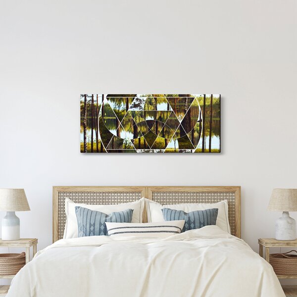 Kép - Geometrikus kollázs a skandináv erdők hátterében (120x50 cm)