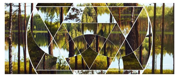 Kép - Geometrikus kollázs a skandináv erdők hátterében (120x50 cm)