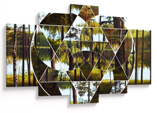 Kép - Geometrikus kollázs a skandináv erdők hátterében (150x105 cm)