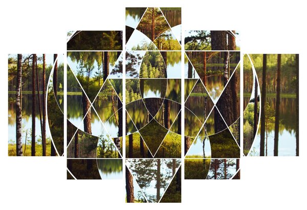 Kép - Geometrikus kollázs a skandináv erdők hátterében (150x105 cm)