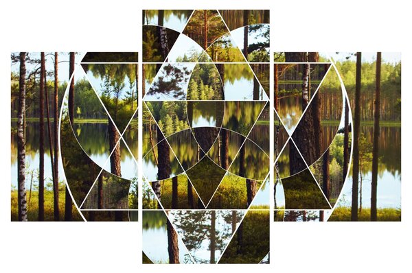 Kép - Geometrikus kollázs a skandináv erdők hátterében (90x60 cm)