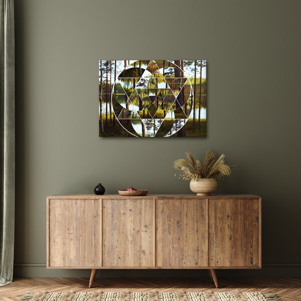 Kép - Geometrikus kollázs a skandináv erdők hátterében (70x50 cm)