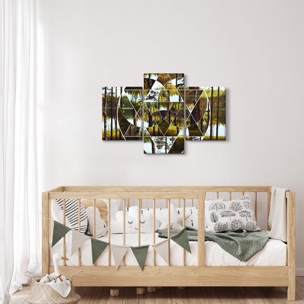 Kép - Geometrikus kollázs a skandináv erdők hátterében (90x60 cm)