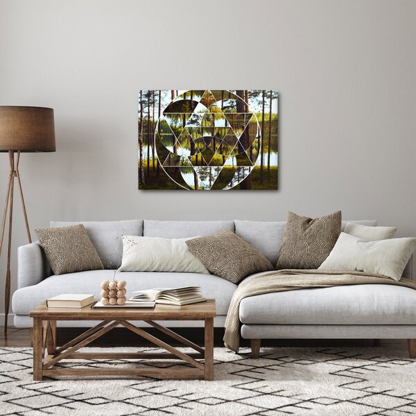 Kép - Geometrikus kollázs a skandináv erdők hátterében (70x50 cm)