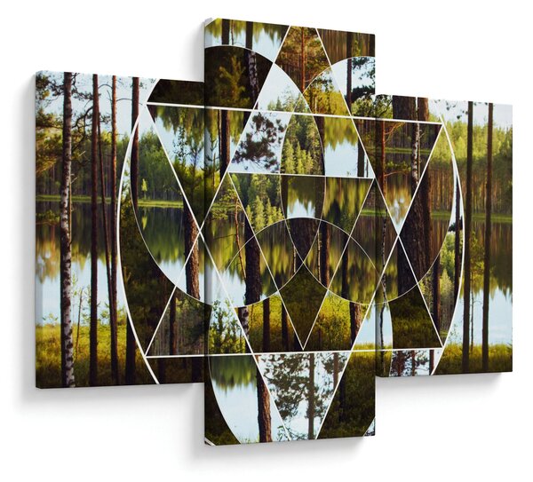 Kép - Geometrikus kollázs a skandináv erdők hátterében (90x60 cm)