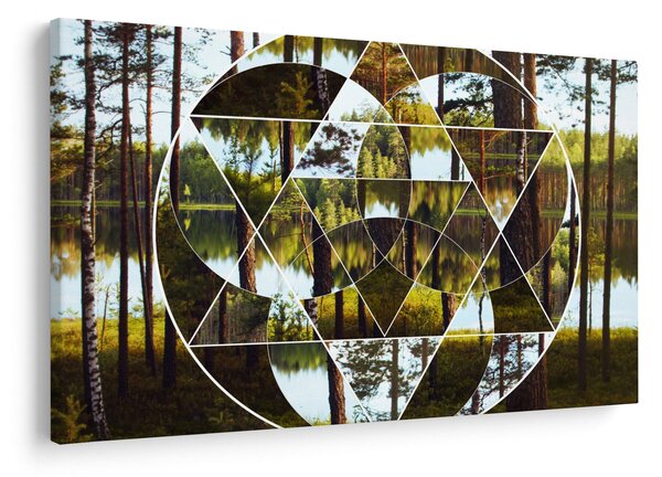 Kép - Geometrikus kollázs a skandináv erdők hátterében (90x60 cm)