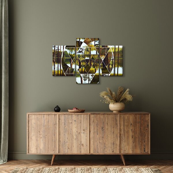 Kép - Geometrikus kollázs a skandináv erdők hátterében (90x60 cm)