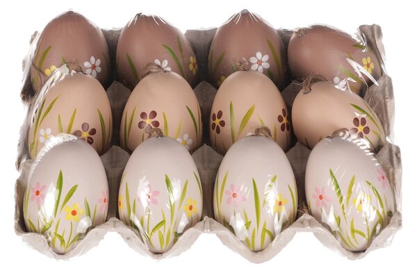 Mű festett tojás szett, barna és fehér, 12 db