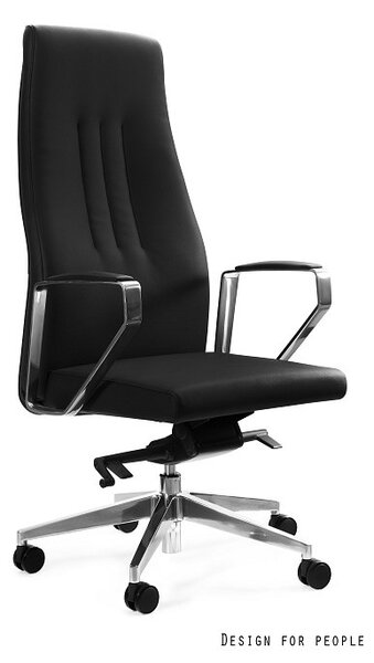 UNIQUE TWEED vezetői irodai szék, fekete valódi bőr