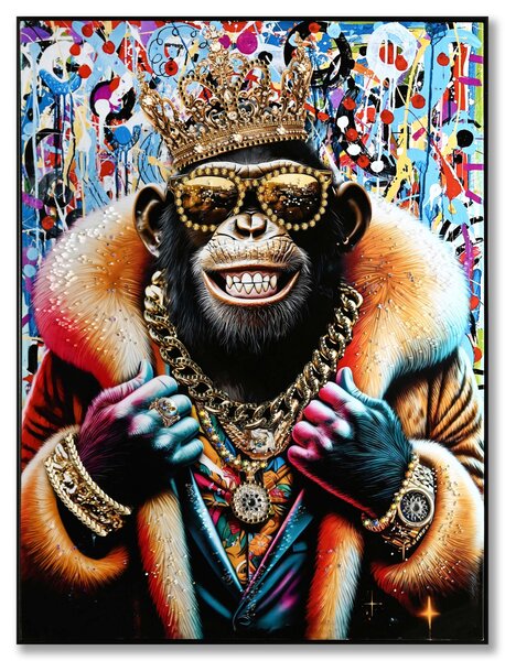 Extravagáns gorilla portré - keretezett, kézzel festett olajfestmény