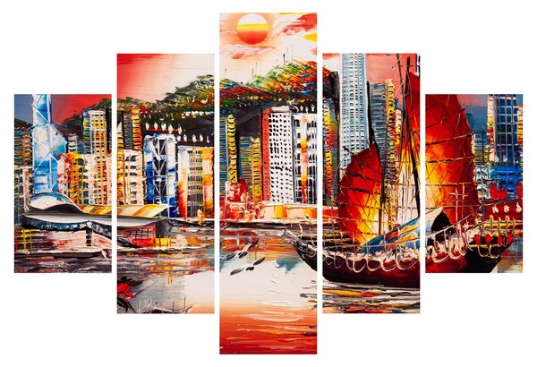 Kép - Victoria Harbour, Hong Kong, olajfestmény (150x105 cm)