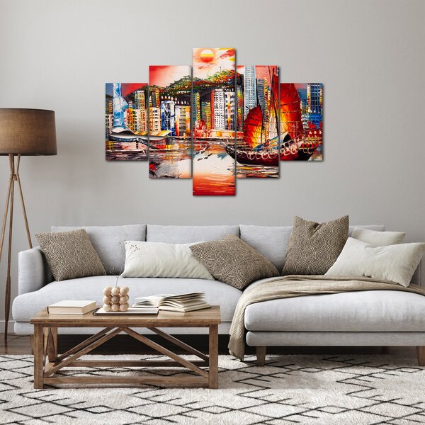 Kép - Victoria Harbour, Hong Kong, olajfestmény (150x105 cm)