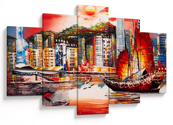 Kép - Victoria Harbour, Hong Kong, olajfestmény (150x105 cm)
