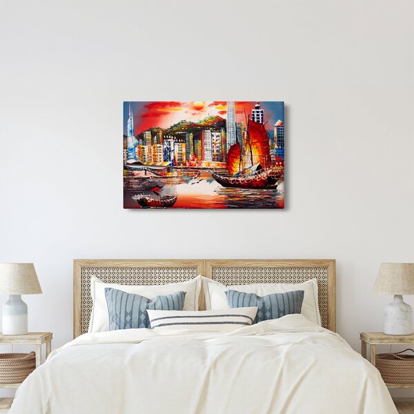 Kép - Victoria Harbour, Hong Kong, olajfestmény (90x60 cm)