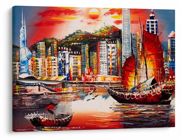 Kép - Victoria Harbour, Hong Kong, olajfestmény (70x50 cm)