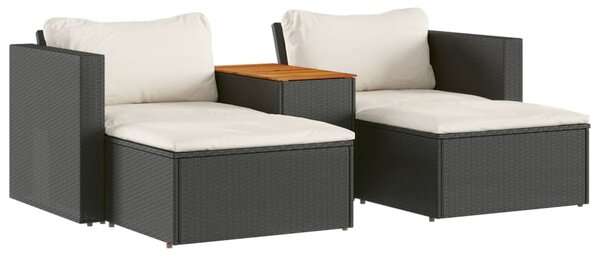 VidaXL 5 részes fekete polyrattan akácfa kerti kanapészett párnákkal