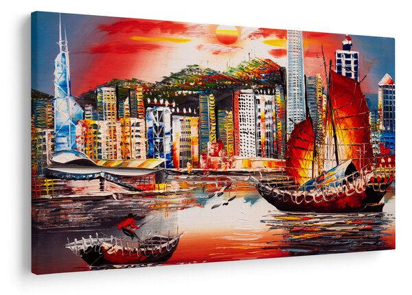 Kép - Victoria Harbour, Hong Kong, olajfestmény (90x60 cm)