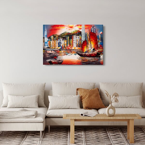 Kép - Victoria Harbour, Hong Kong, olajfestmény (90x60 cm)