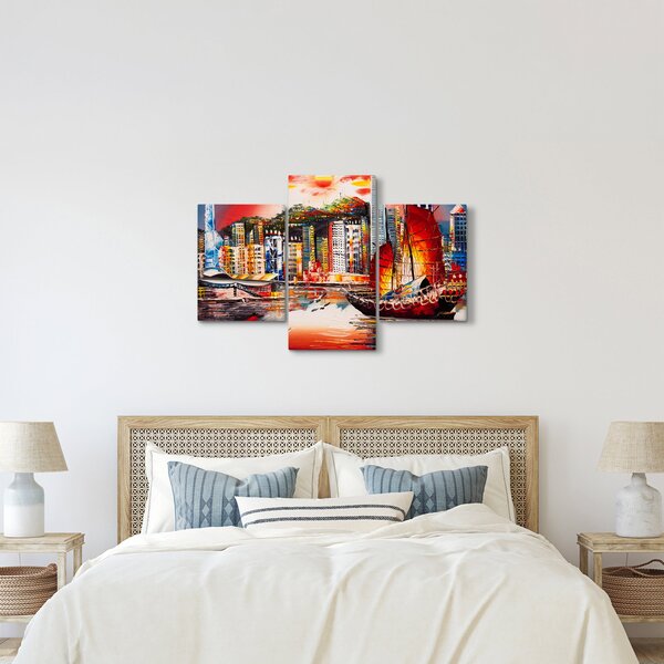 Kép - Victoria Harbour, Hong Kong, olajfestmény (90x60 cm)