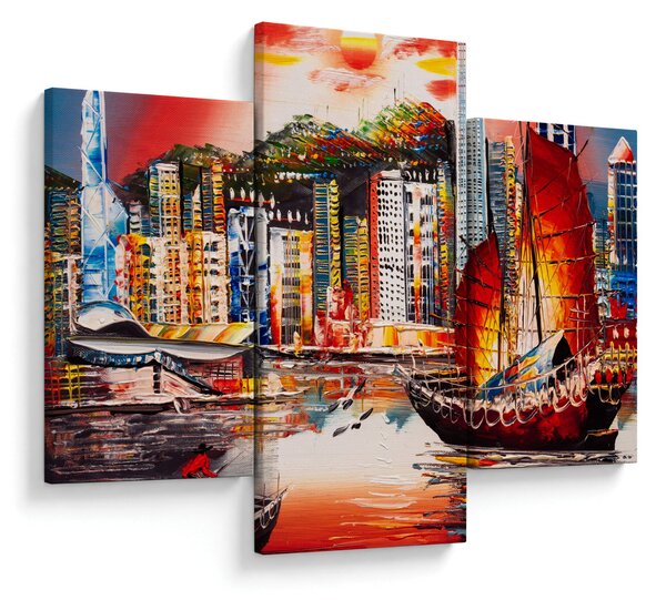 Kép - Victoria Harbour, Hong Kong, olajfestmény (90x60 cm)