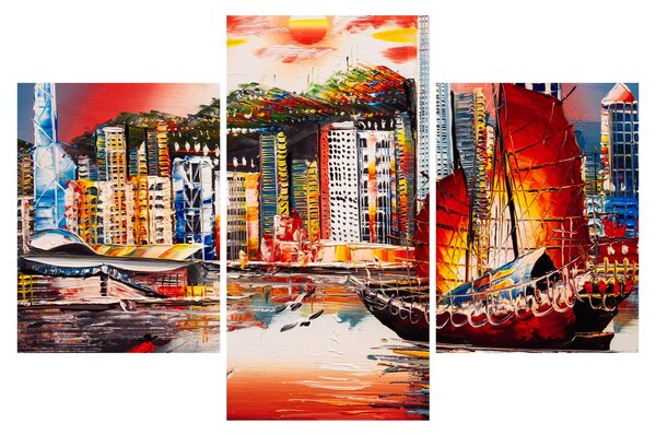 Kép - Victoria Harbour, Hong Kong, olajfestmény (90x60 cm)