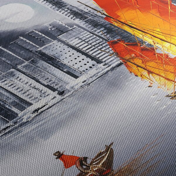 Festmény - Victoria Harbour, Hong Kong, fekete-fehér olajfestmény (90x60 cm)