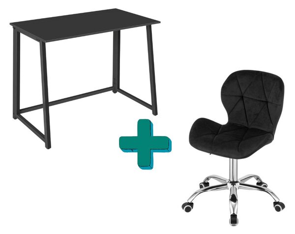 Dolgozószobai szett – összecsukható íróasztal ZARIMO 80×40 cm fekete + irodai szék AVOLA VELVET fekete
