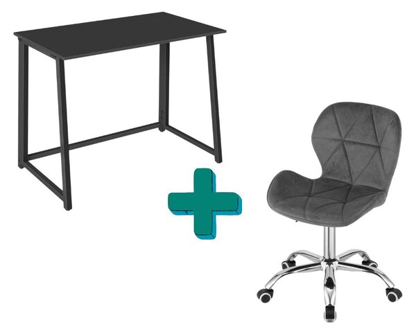 Dolgozószobai szett – összecsukható íróasztal ZARIMO 80×40 cm fekete + irodai szék AVOLA VELVET szürke