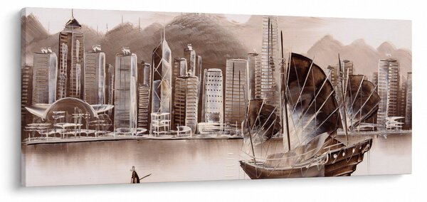 Kép - Victoria Harbour, Hong Kong, szépia hatás (120x50 cm)