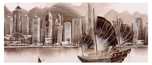 Kép - Victoria Harbour, Hong Kong, szépia hatás (120x50 cm)