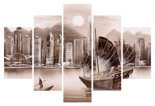 Kép - Victoria Harbour, Hong Kong, szépia hatás (150x105 cm)