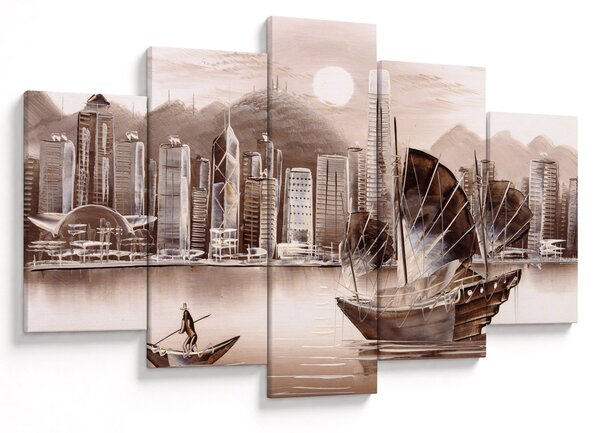 Kép - Victoria Harbour, Hong Kong, szépia hatás (150x105 cm)