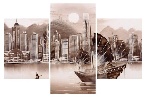 Kép - Victoria Harbour, Hong Kong, szépia hatás (90x60 cm)