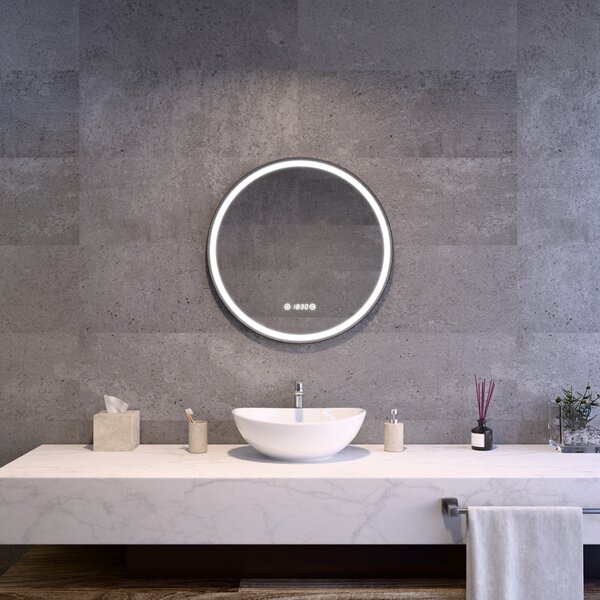 Welland Luxury-Line Vetro LED tükör - fényerő + színhőfok állítás + páramentesítő + óra - Ø 60 cm