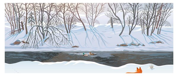 Kép - róka a téli tájban (120x50 cm)
