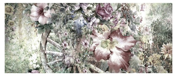 Virágok képe egy fából készült kerékpáron (120x50 cm)