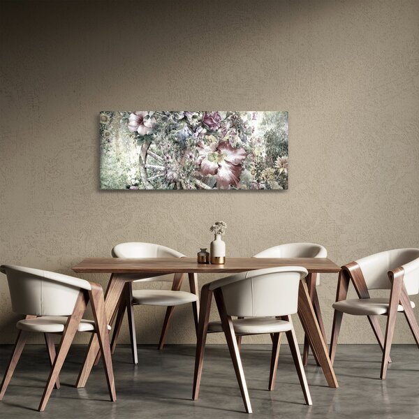 Virágok képe egy fából készült kerékpáron (120x50 cm)