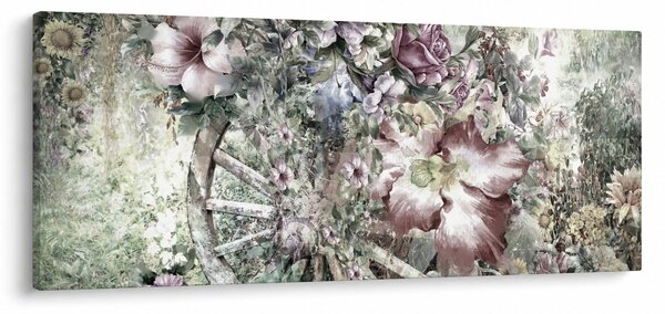 Virágok képe egy fából készült kerékpáron (120x50 cm)