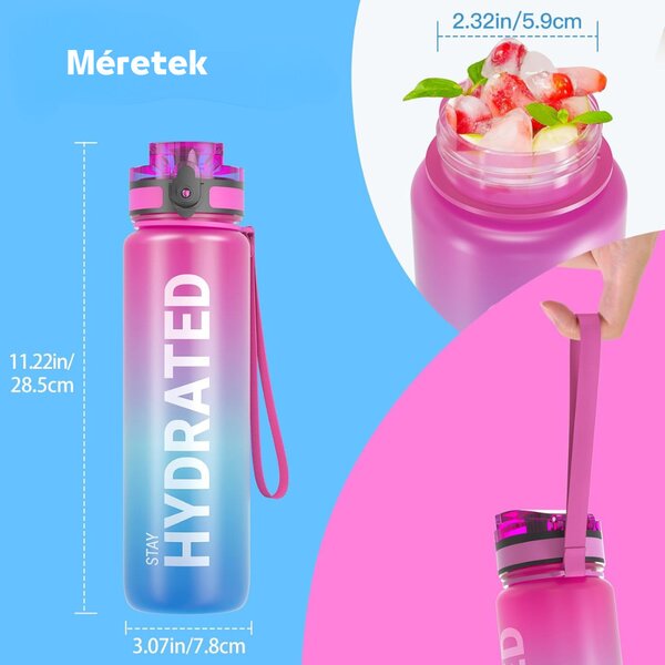 Színátmenetes, Feliratos Kulacs Szivárgásmentes Kupakkal - 1000 ml - Pink/Kék