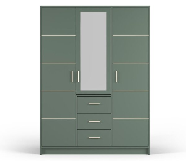 Zöld ruhásszekrény tükörrel 147x200 cm Burren - Cosmopolitan Design