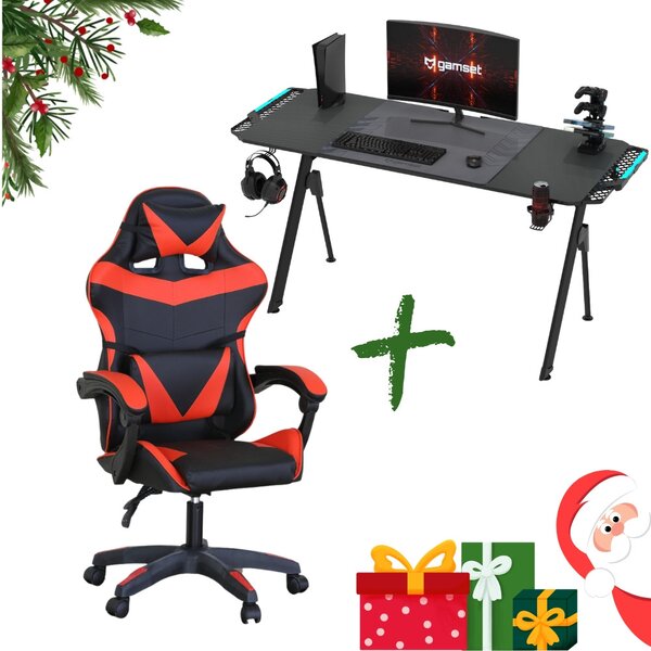 Gamer asztal LED világítással 156cm + Gamer szék INGYEN SZÁLLÍTÁS