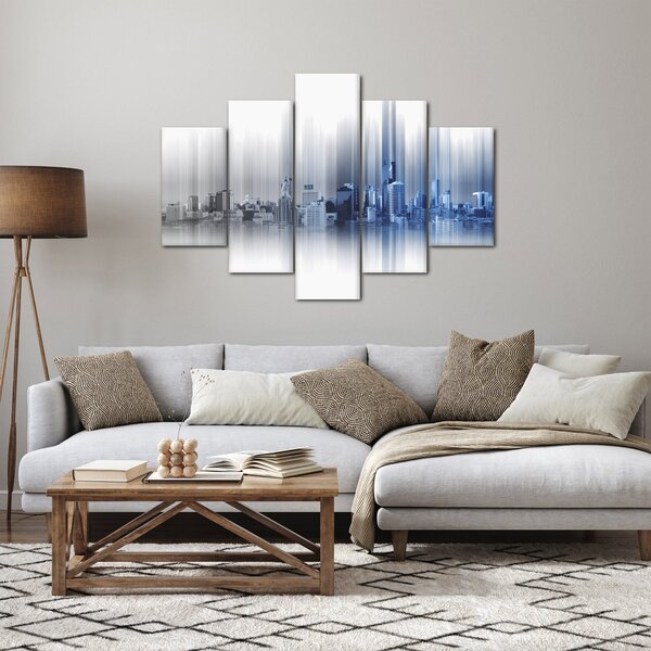 Kép - Panoráma a városra, kék-szürke (150x105 cm)