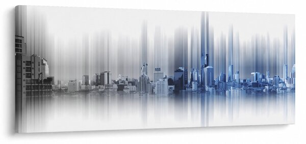 Kép - Panoráma a városra, kék-szürke (120x50 cm)