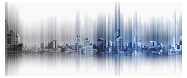 Kép - Panoráma a városra, kék-szürke (120x50 cm)