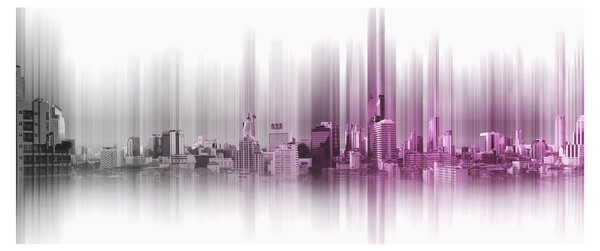 Kép - Panoráma a városra, rózsaszín-szürke (120x50 cm)