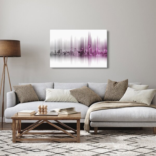 Kép - Panoráma a városra, rózsaszín-szürke (90x60 cm)