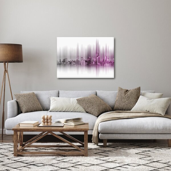 Kép - Panoráma a városra, rózsaszín-szürke (70x50 cm)