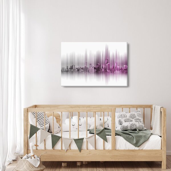 Kép - Panoráma a városra, rózsaszín-szürke (90x60 cm)